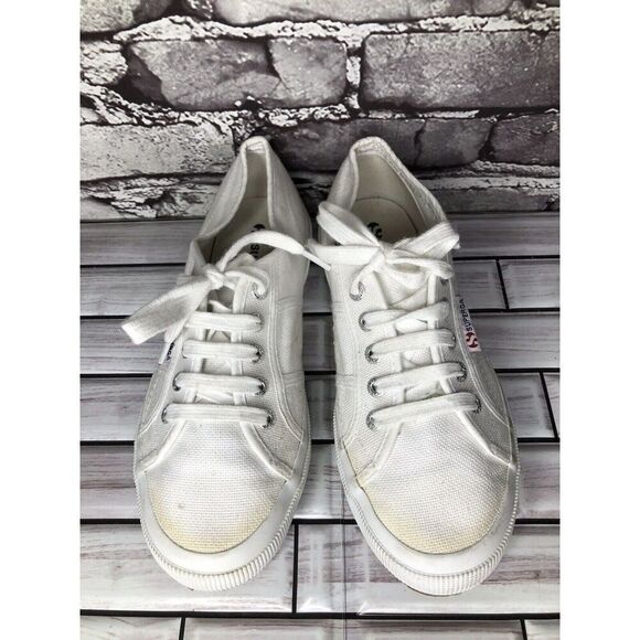 Superga White Canvas Fabric Lace Up Causal Sneakers Shoes Women sz 38EU/7.5M US - Picture 11 of 16